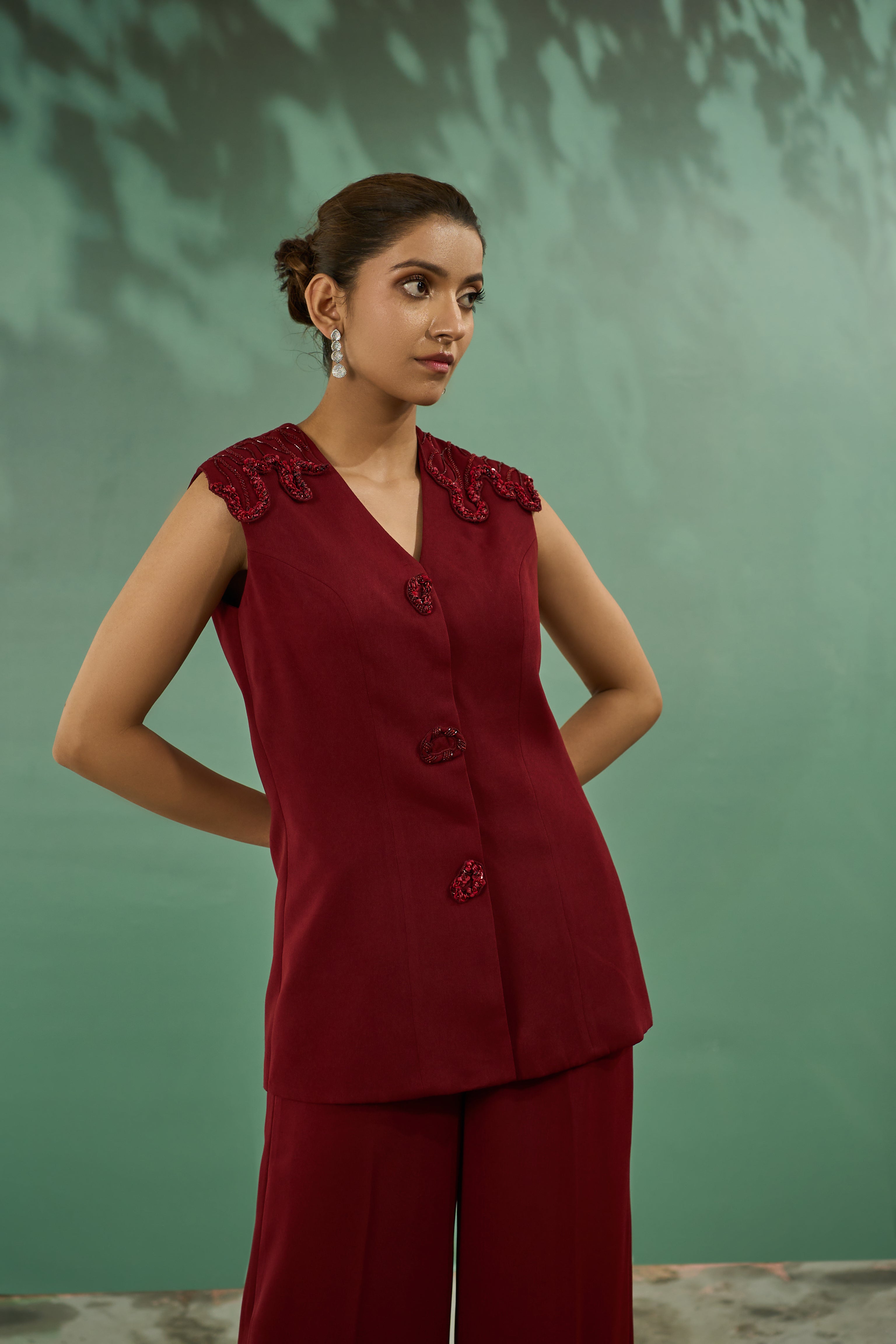 Red Sleeveless Co-Ord Set