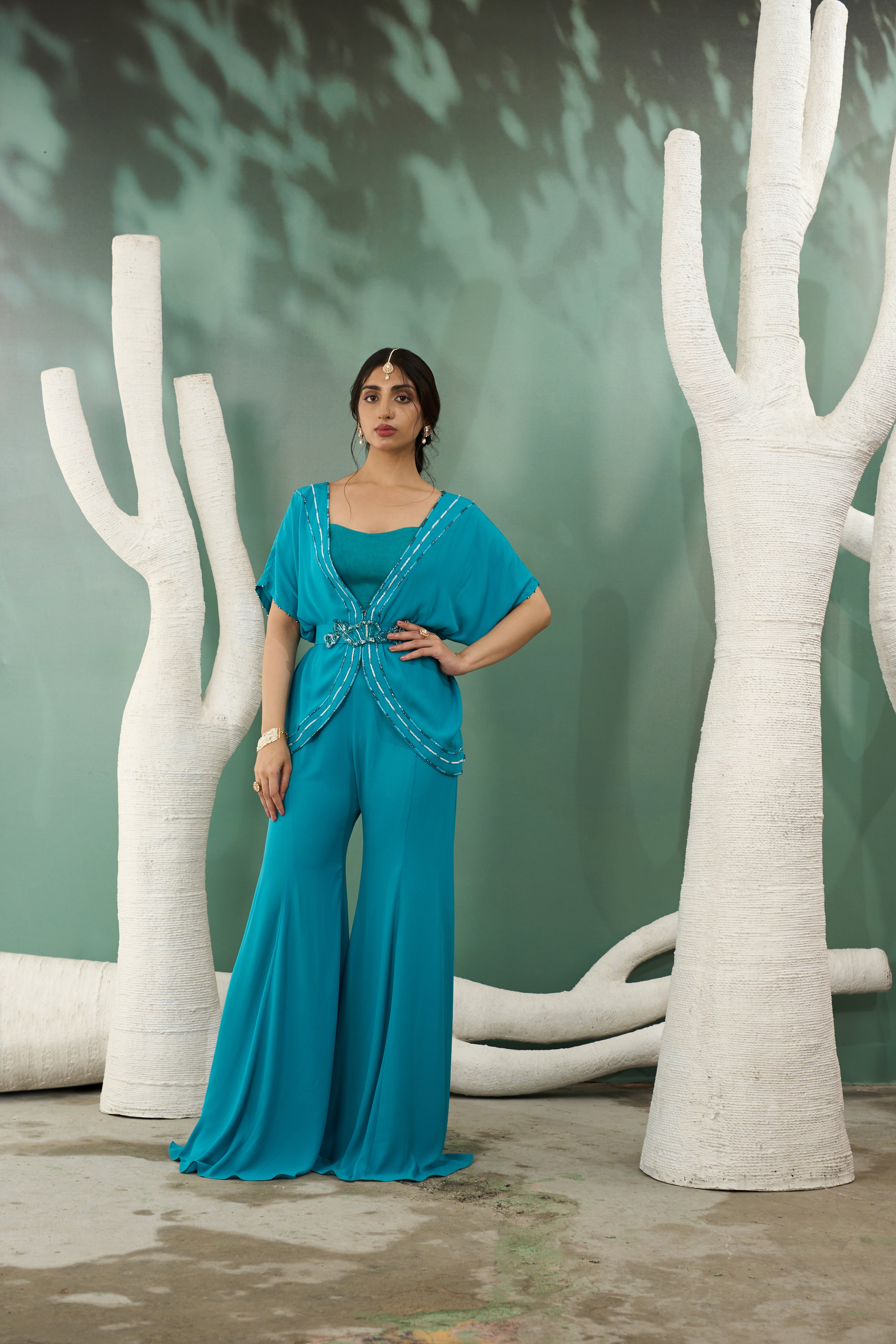 Firozi Blue Tunic With Flared Pants