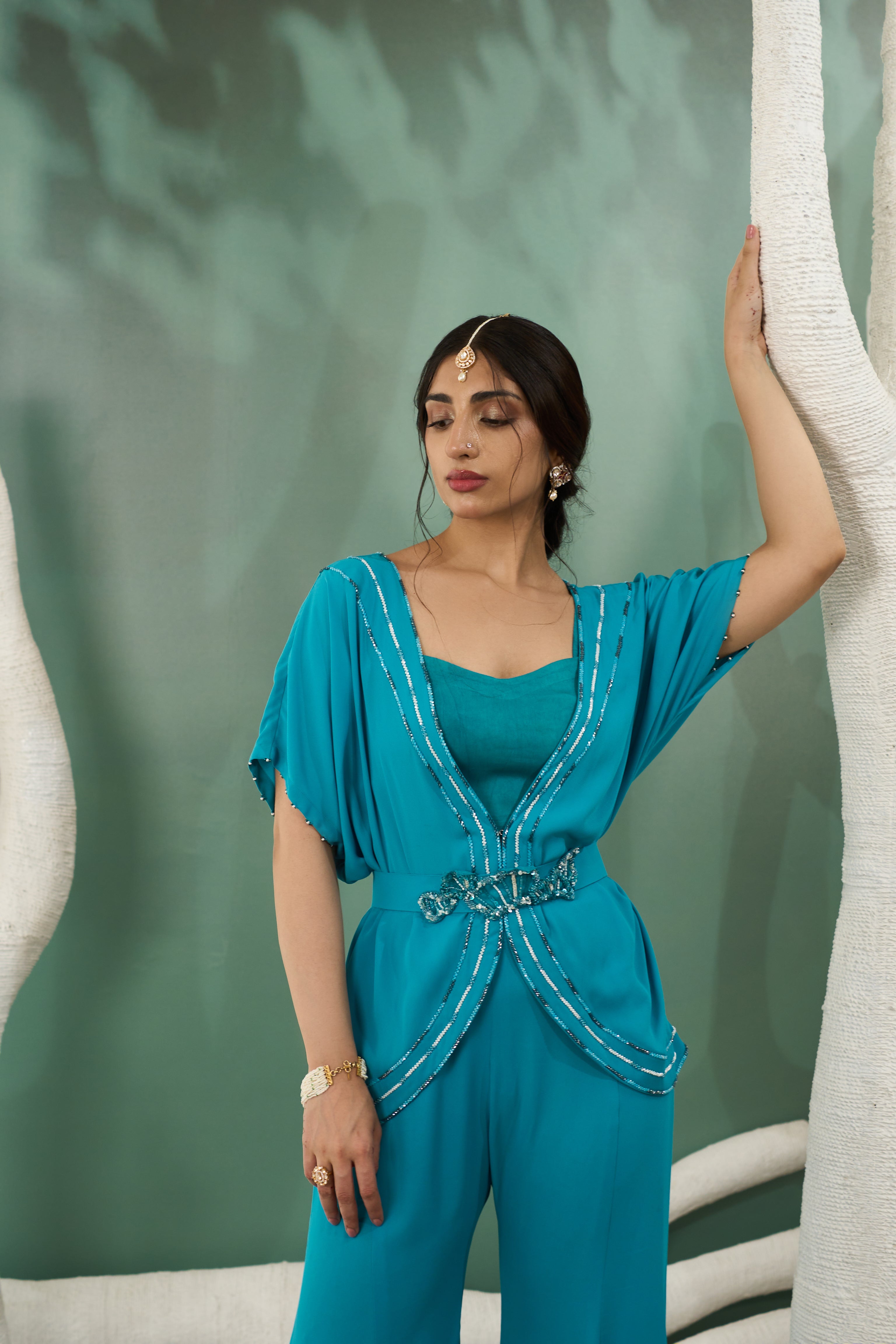 Firozi Blue Tunic With Flared Pants