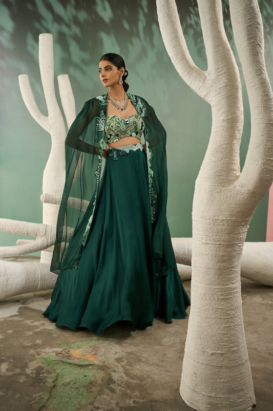 Mint & Dark Green Applique Lehenga