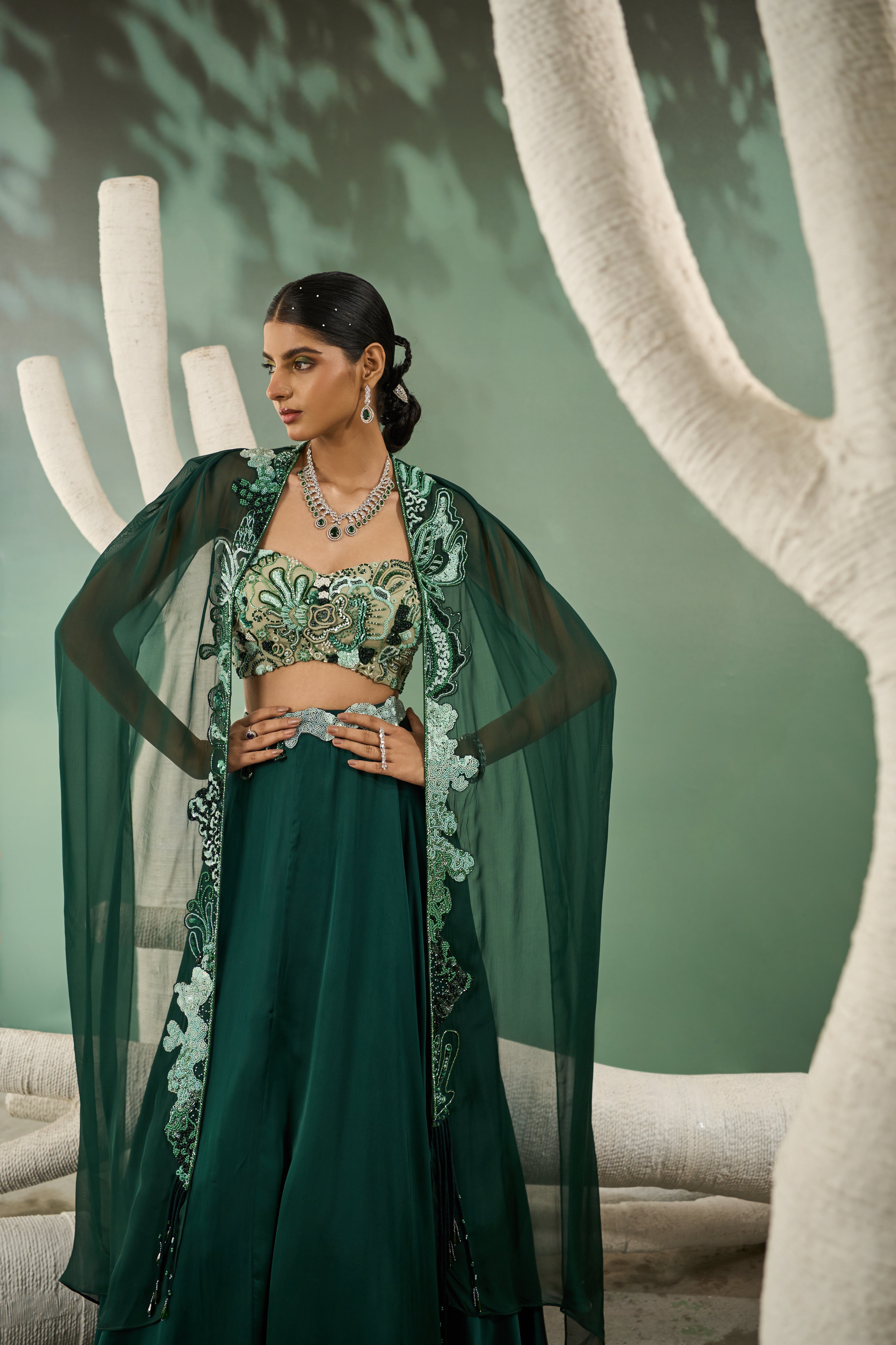 Mint & Dark Green Applique Lehenga