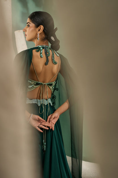 Mint & Dark Green Applique Lehenga