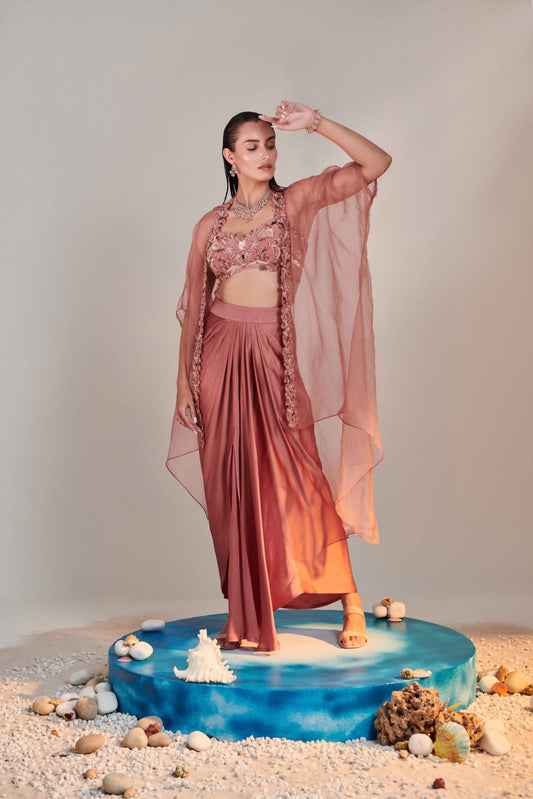 Salmon Pink Pure Organza Cape