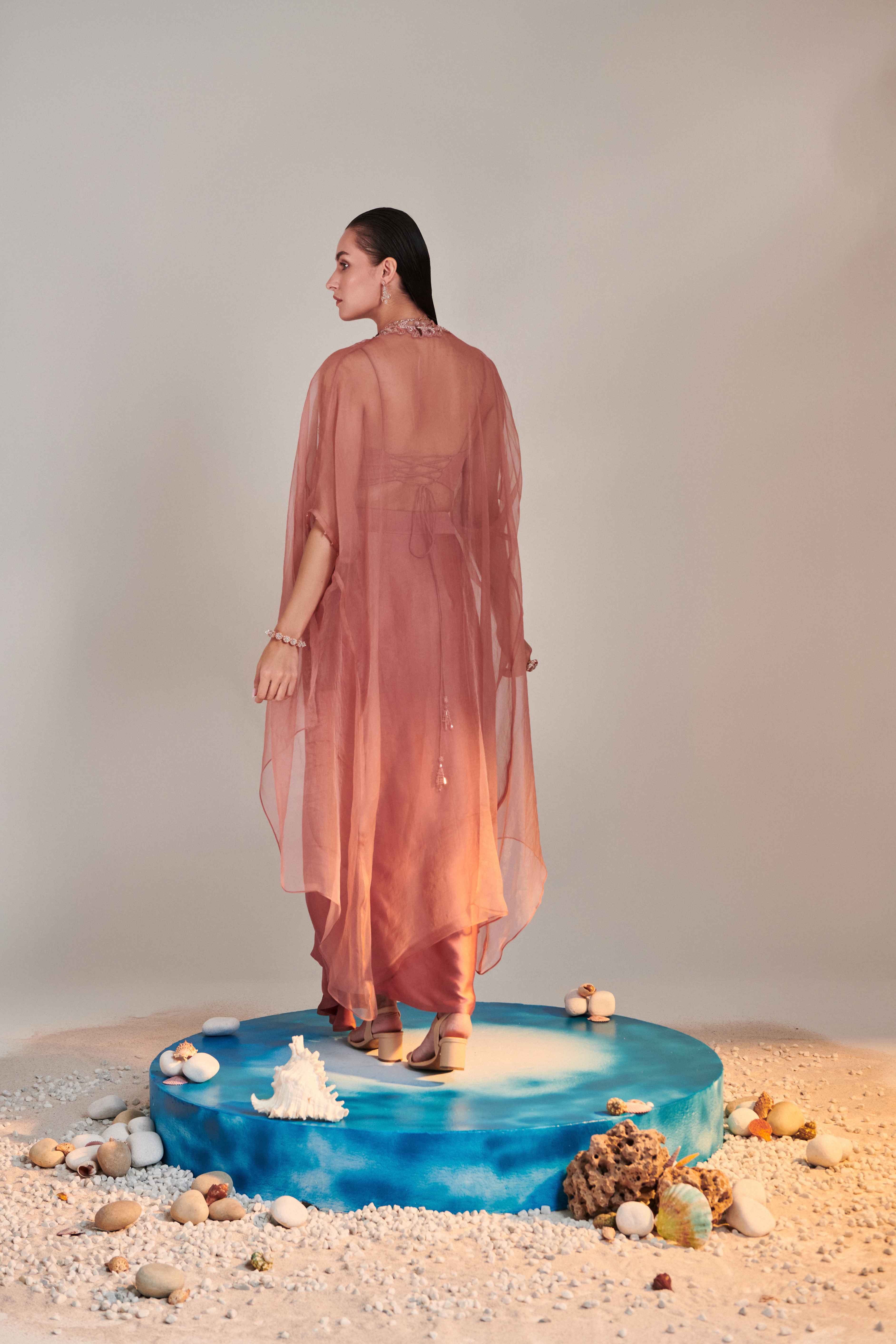 Salmon Pink Pure Organza Cape