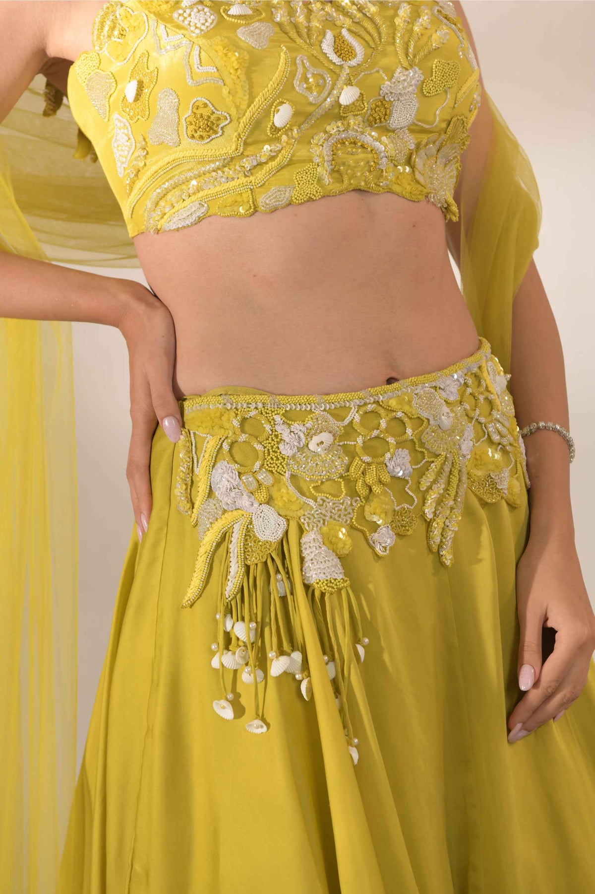 Cutwork Blouse Cape Lehenga Set