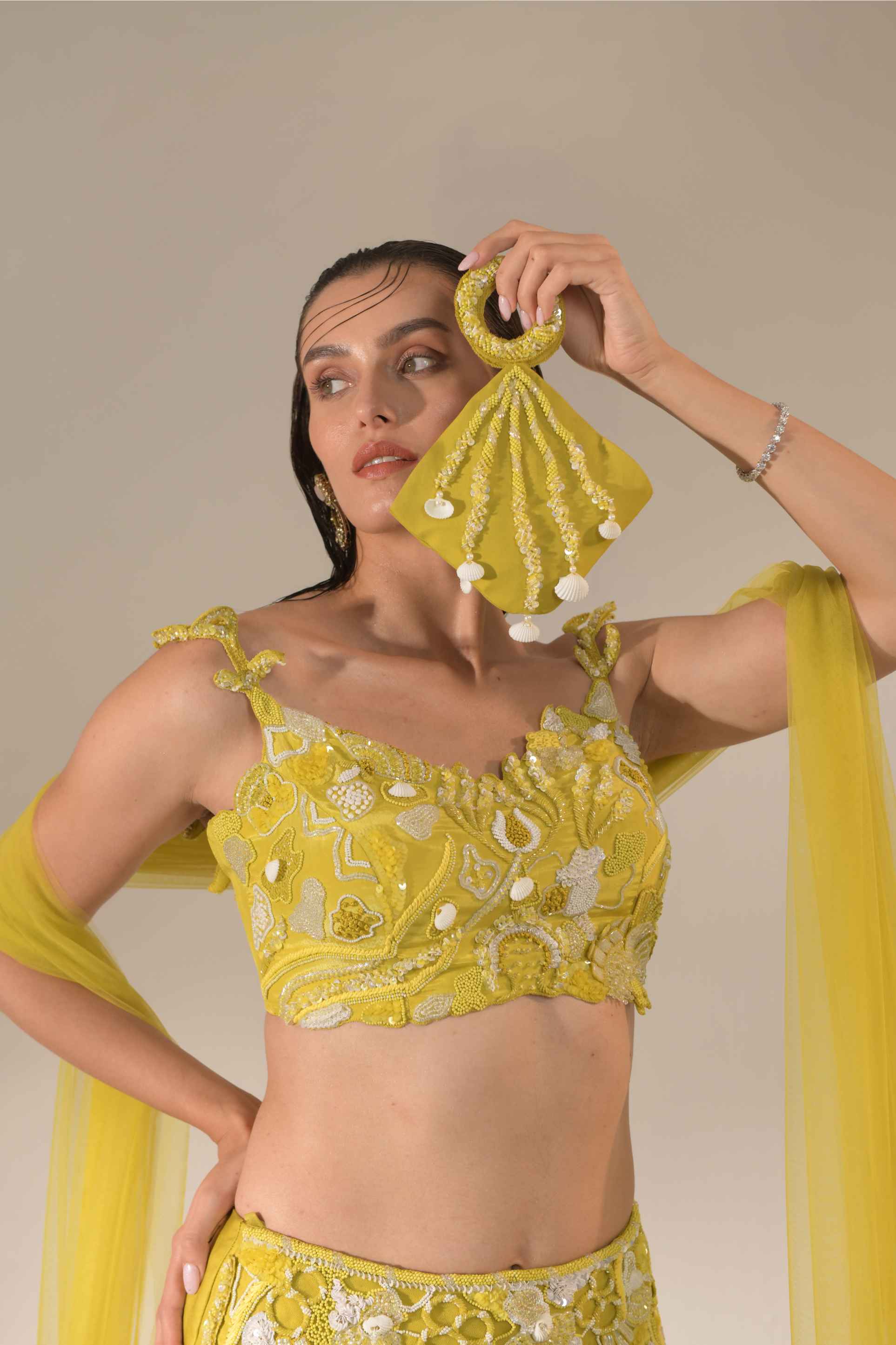 Off Shoulder Cutwork Blouse Lehenga