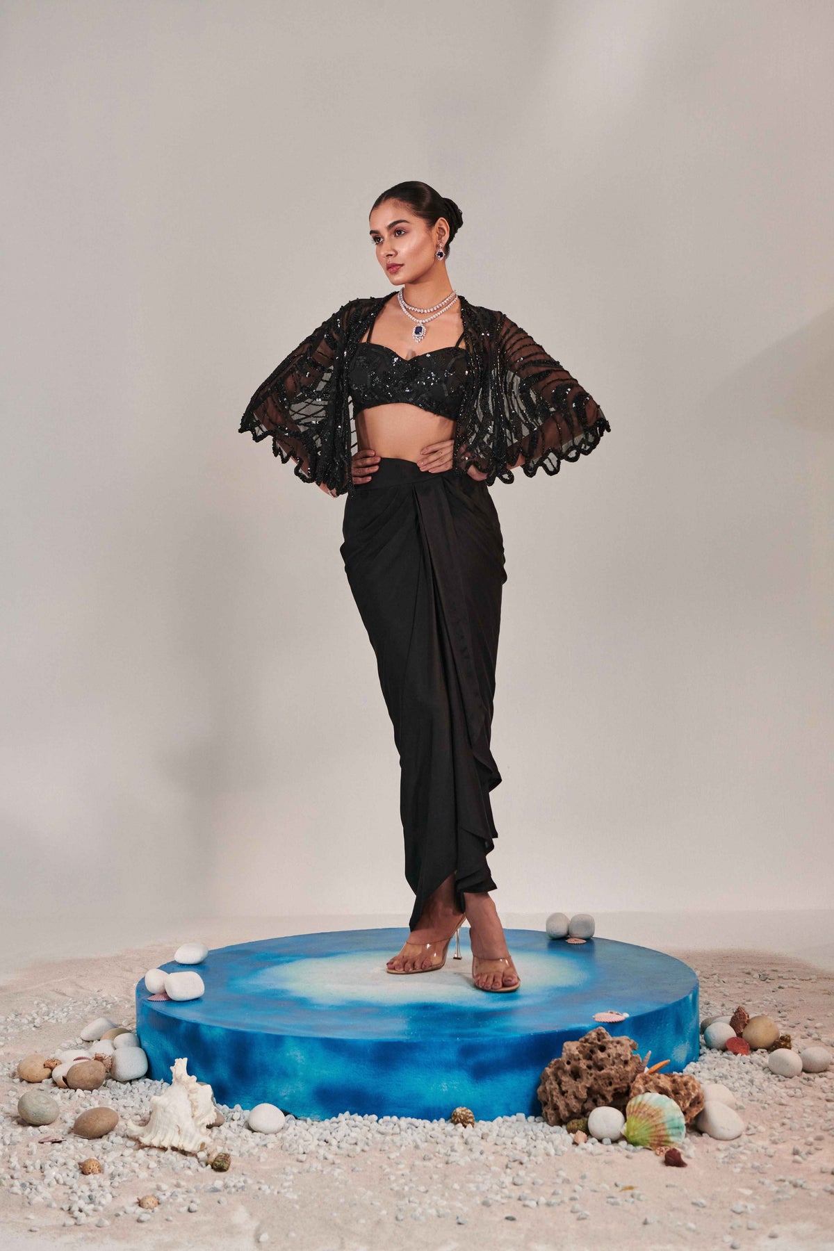 Hand Embroidered Scallop Short Cape