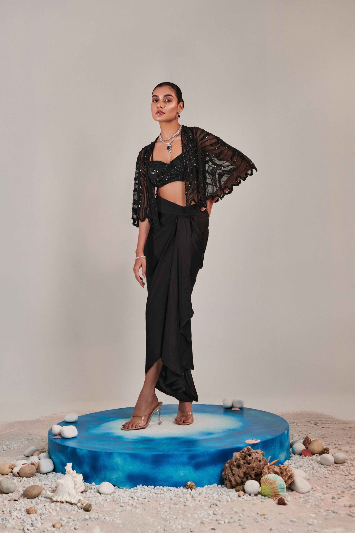 Hand Embroidered Scallop Short Cape