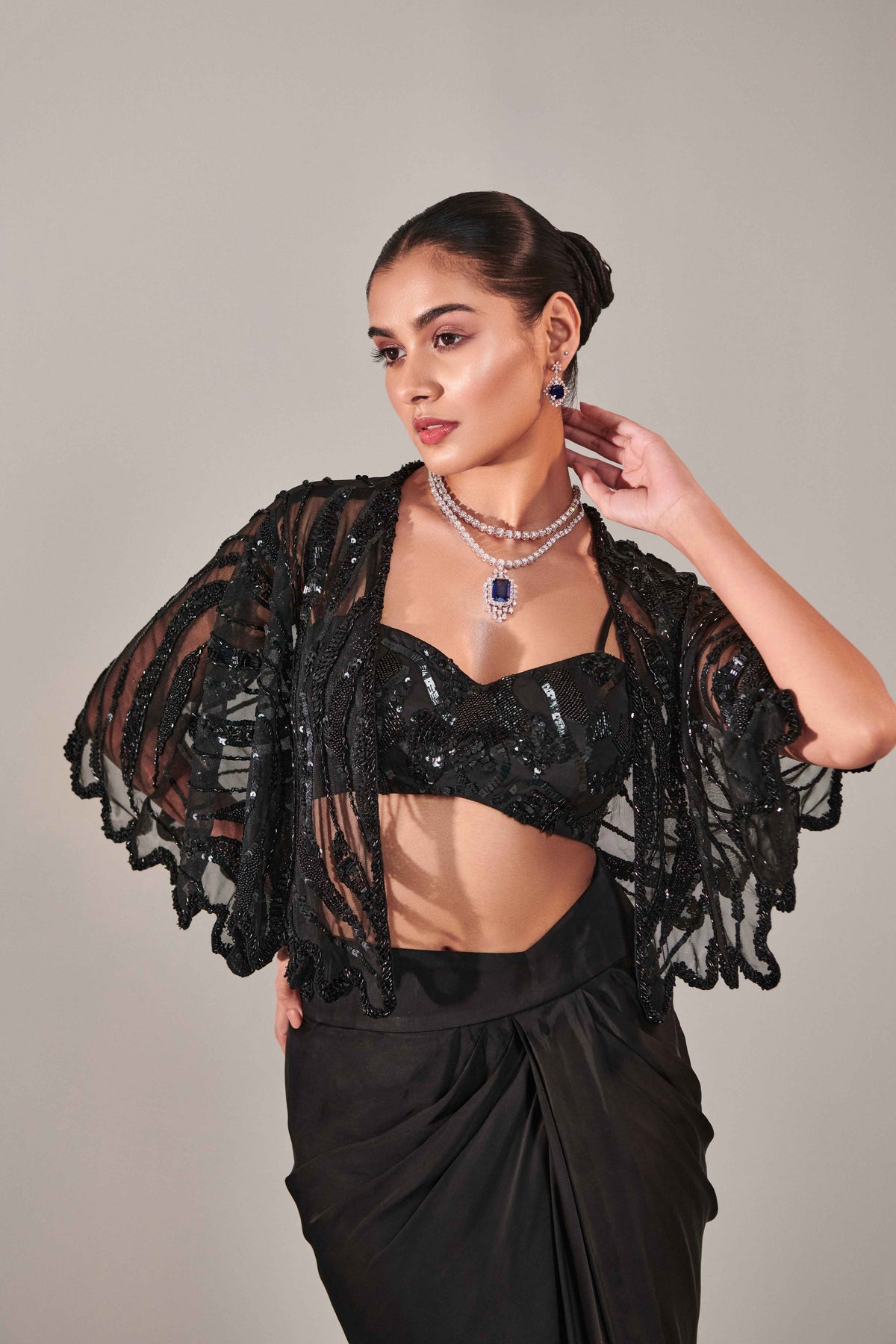 Hand Embroidered Scallop Short Cape