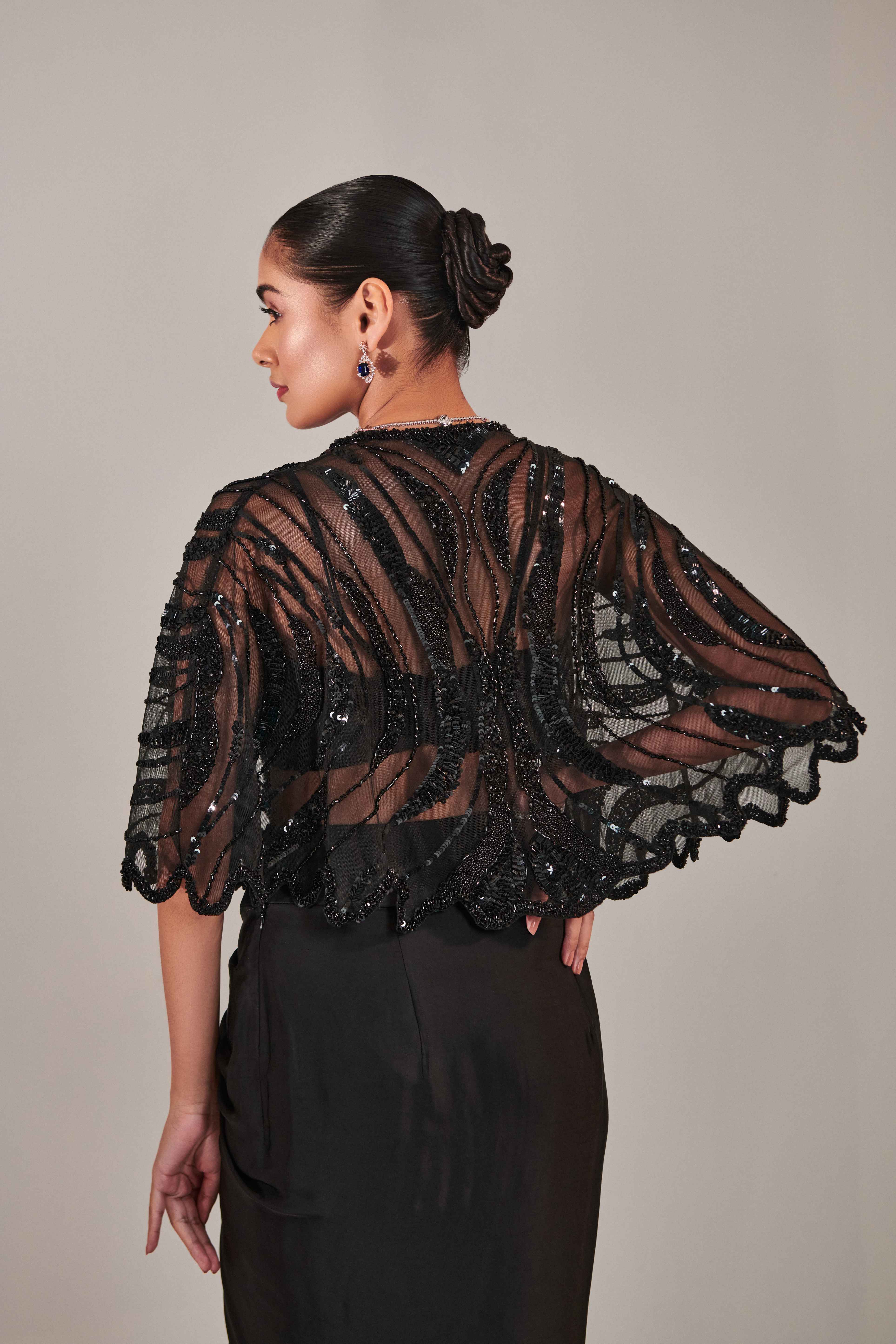 Hand Embroidered Scallop Short Cape