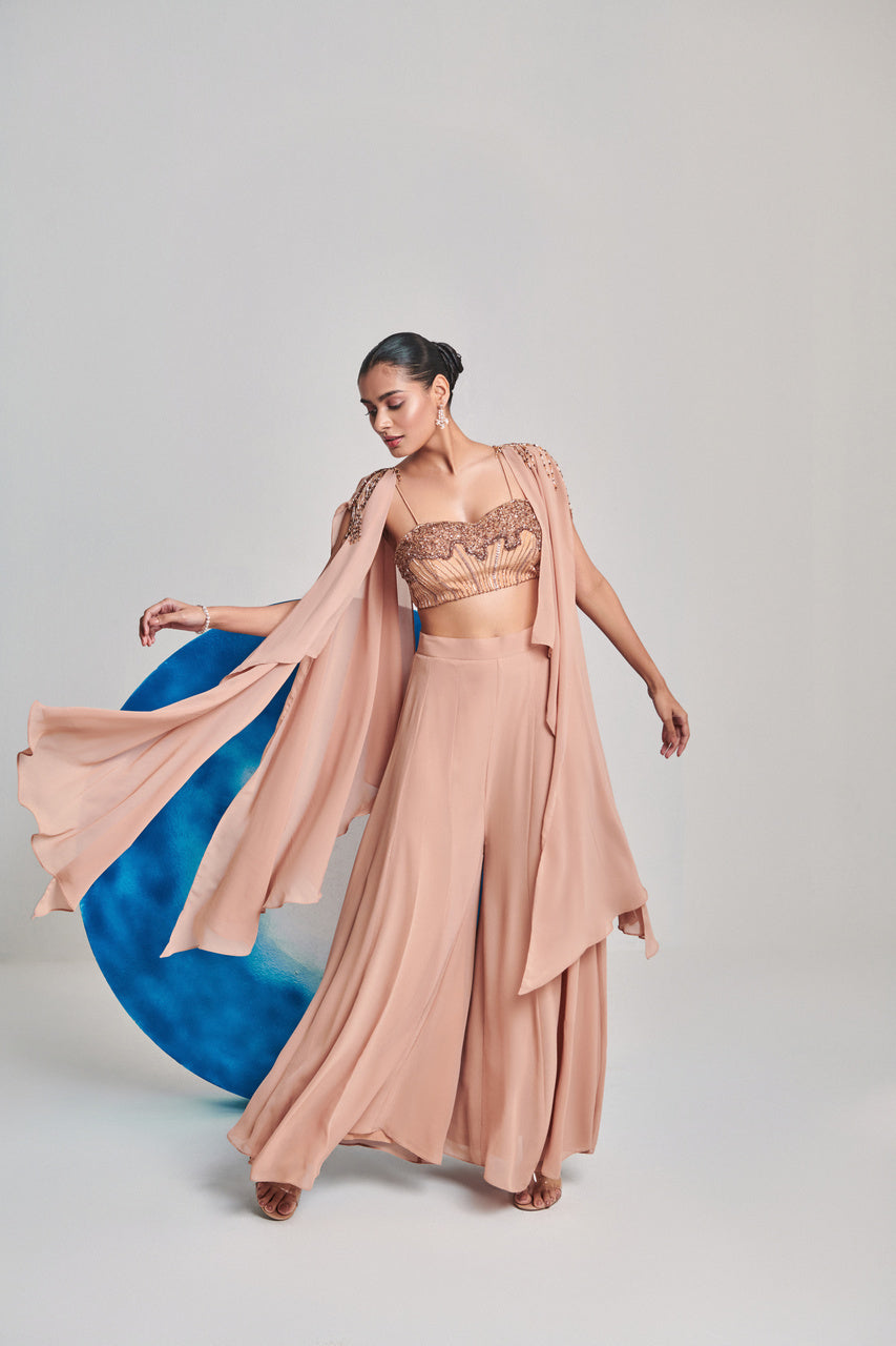 Beige Open Cape And Kalidar Sharara