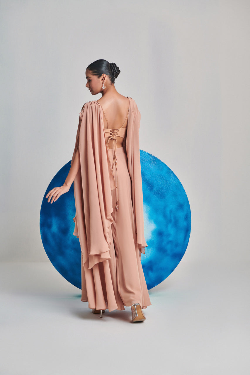 Beige Open Cape And Kalidar Sharara