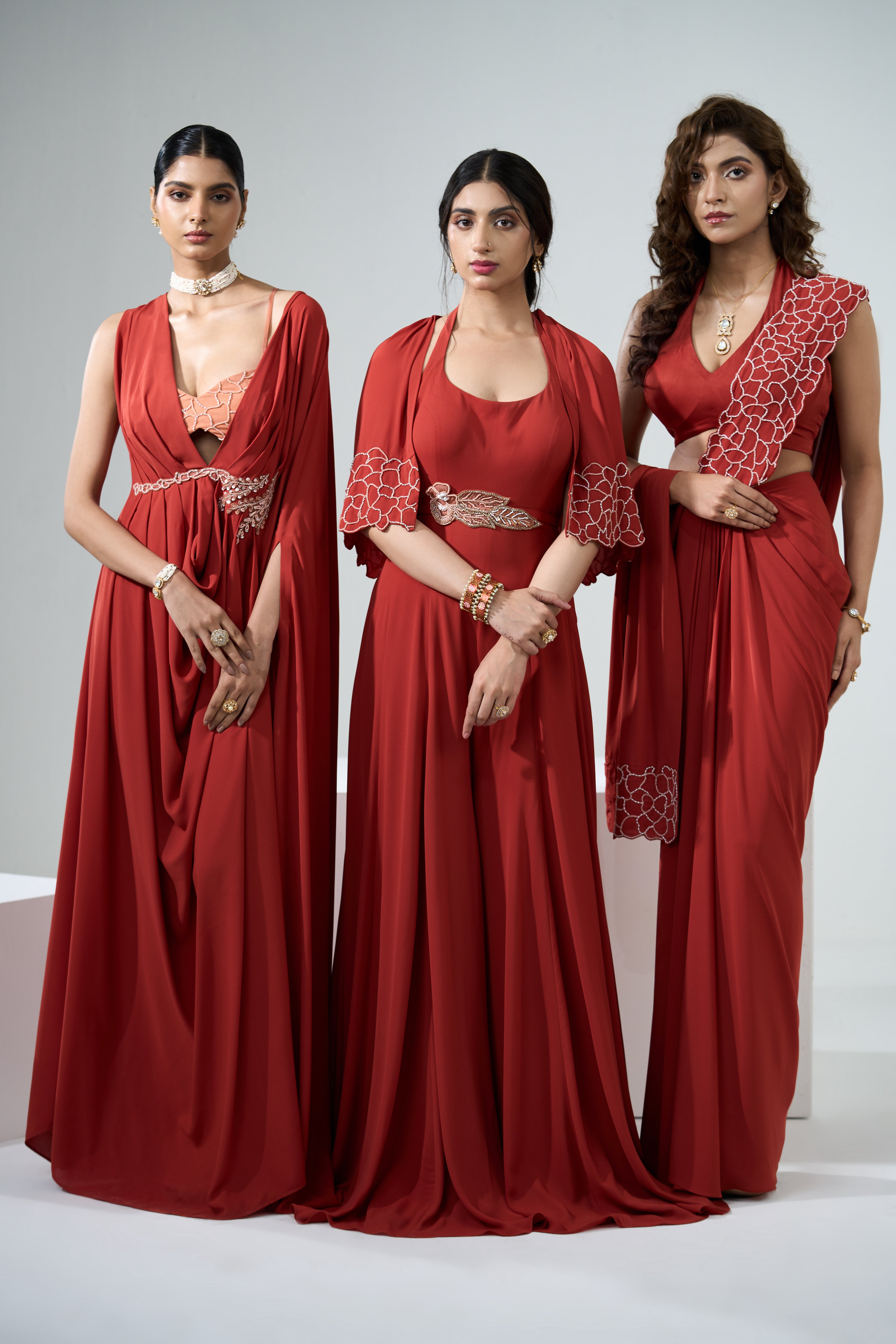 Rust Orange Drape Kaftan With Bustier