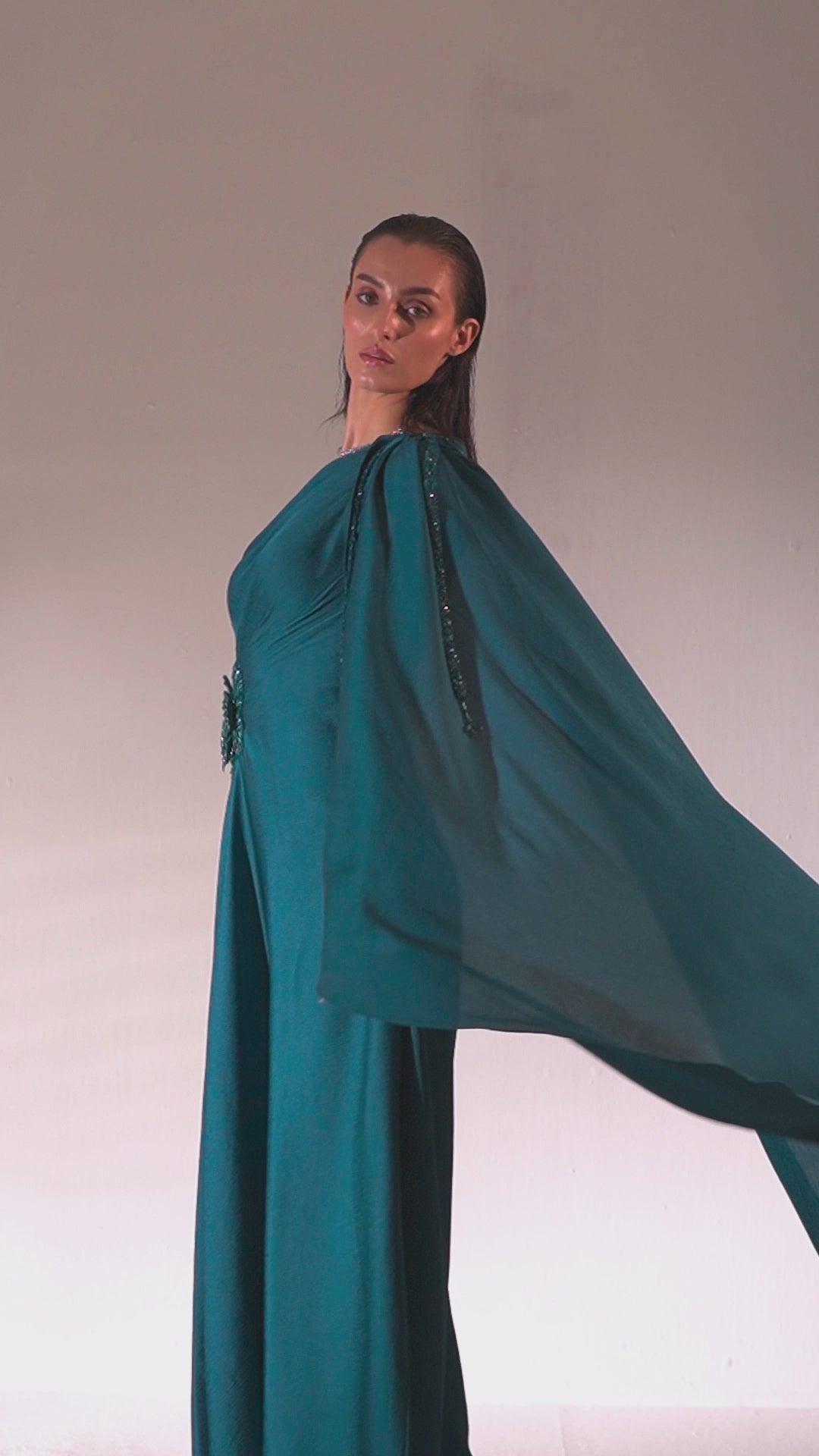 Teal One Shoulder Drape Gown