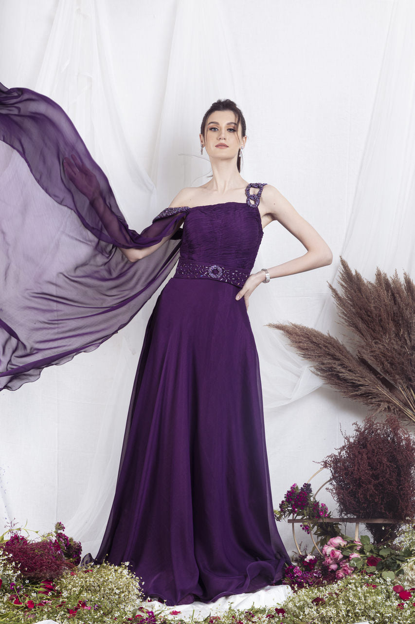 Aubergine evening gowns hotsell