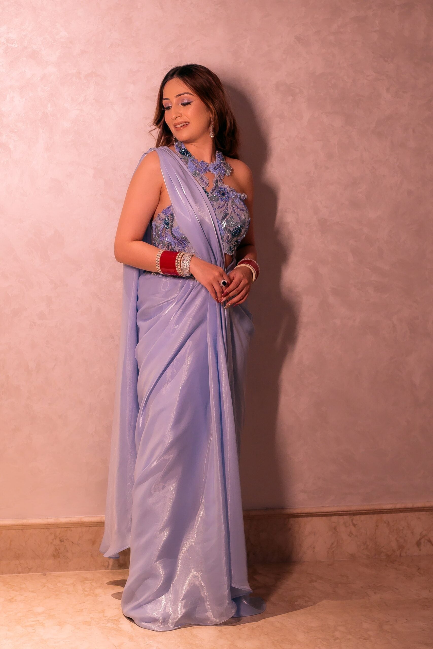 Ice Blue Sequin Embellished Saree – Roopkala