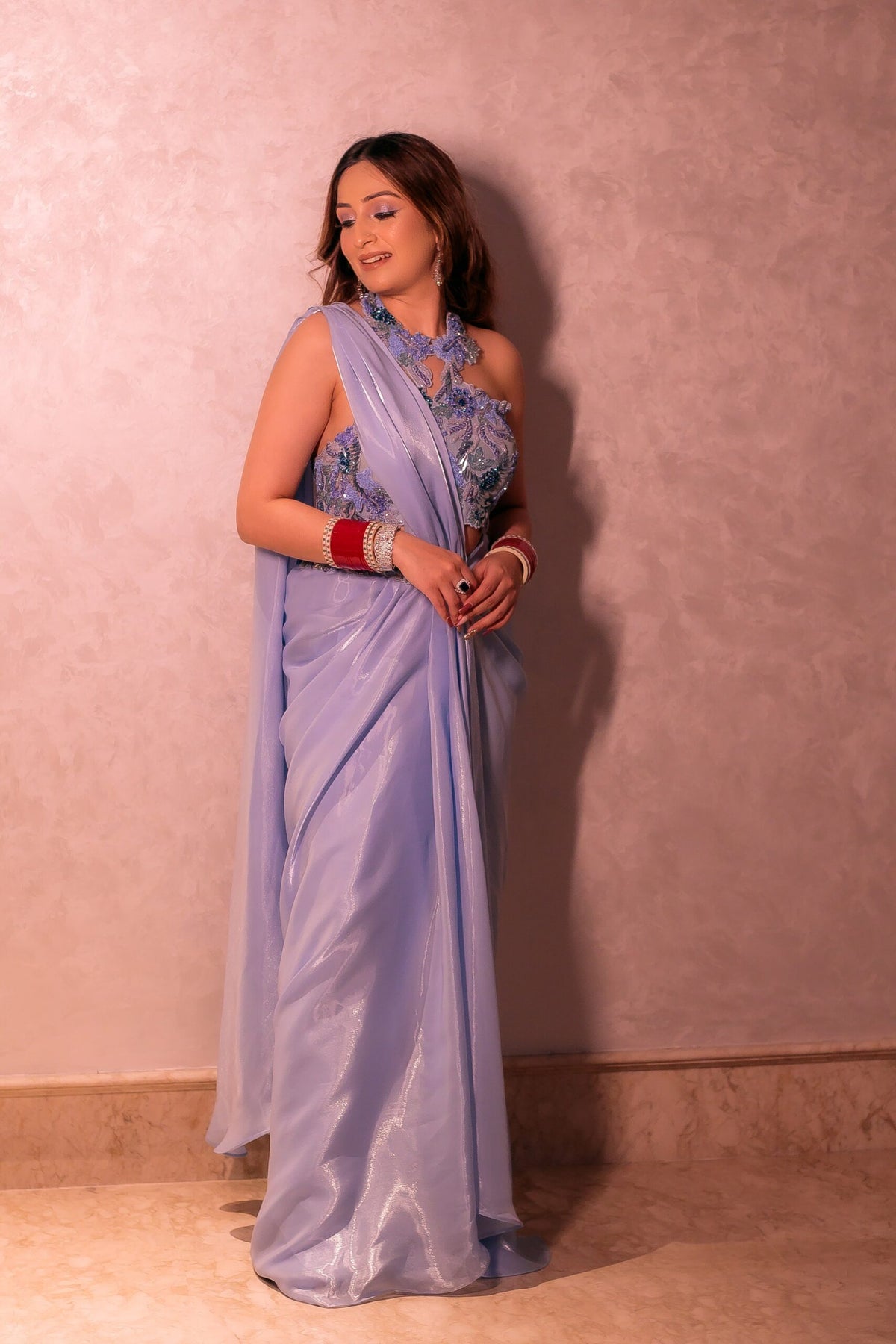 Shefali Bagga in Ice blue saree set