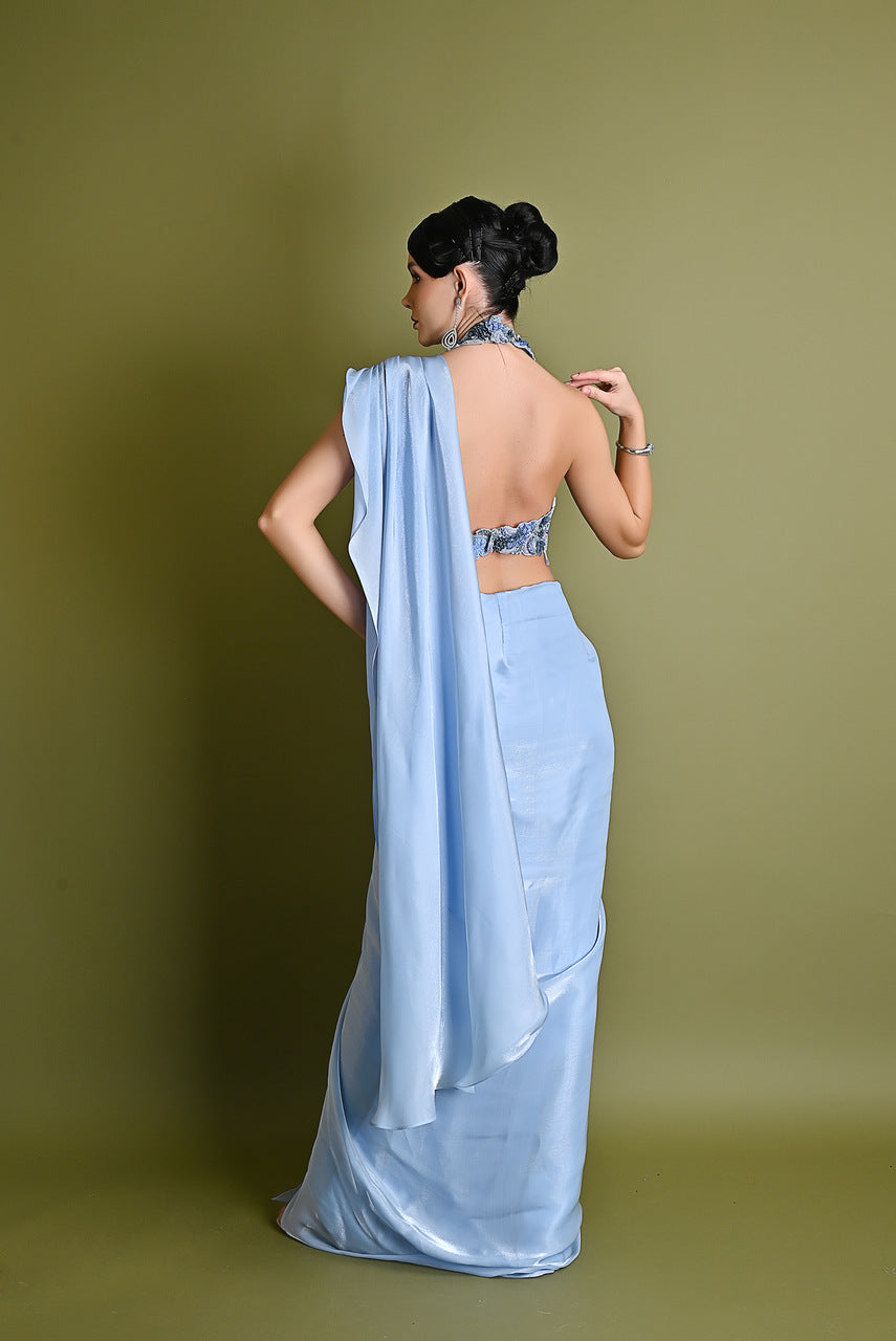 Shefali Bagga in Ice blue saree set