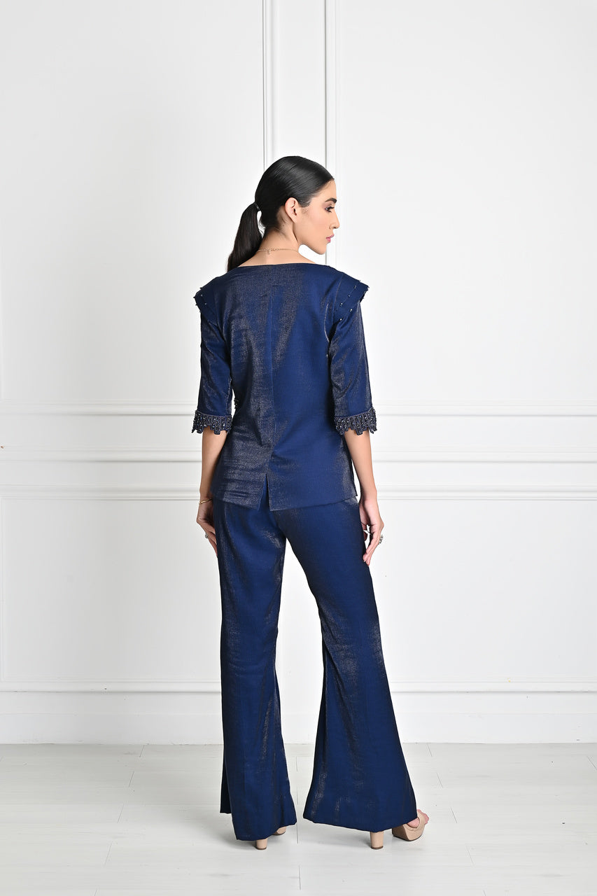 Navy Blue Metallic Blazer Set