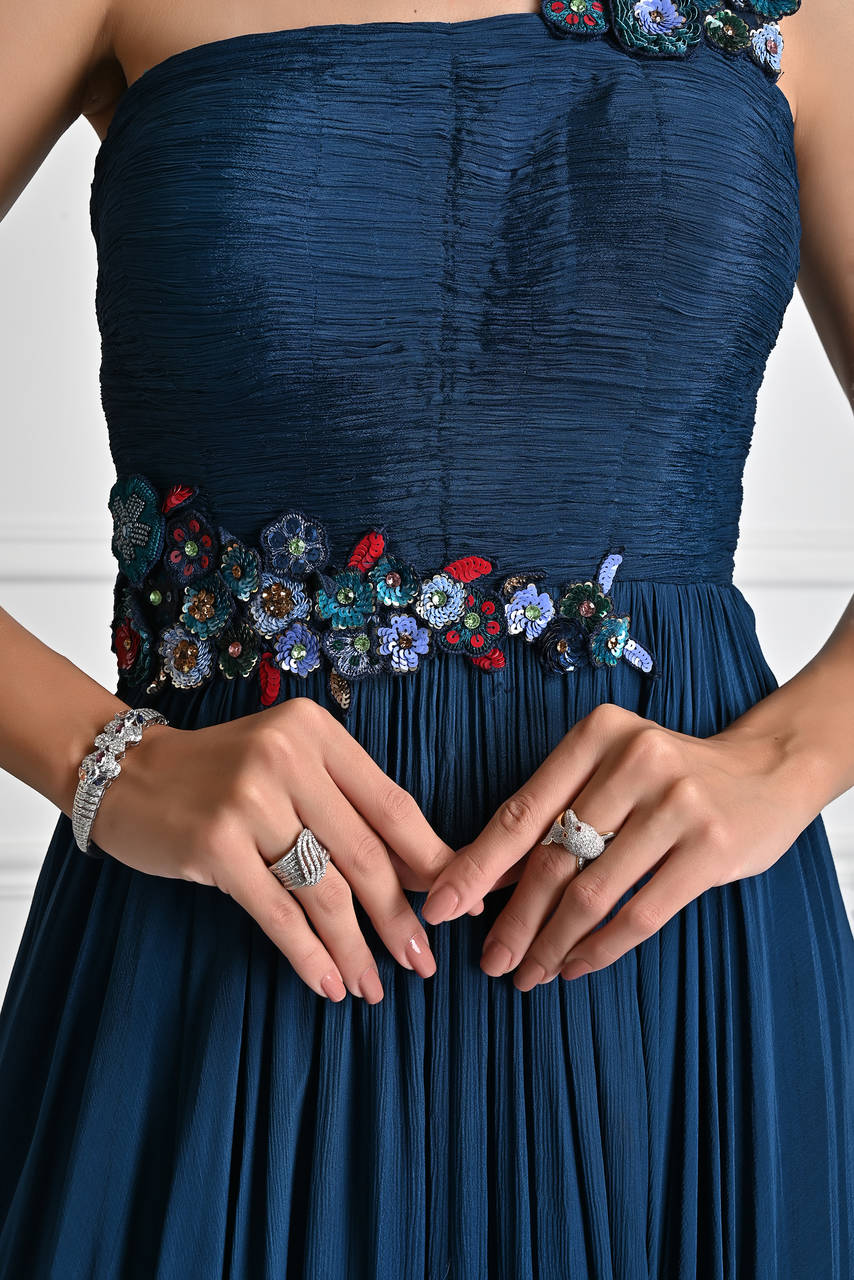 Teal flower applique gown