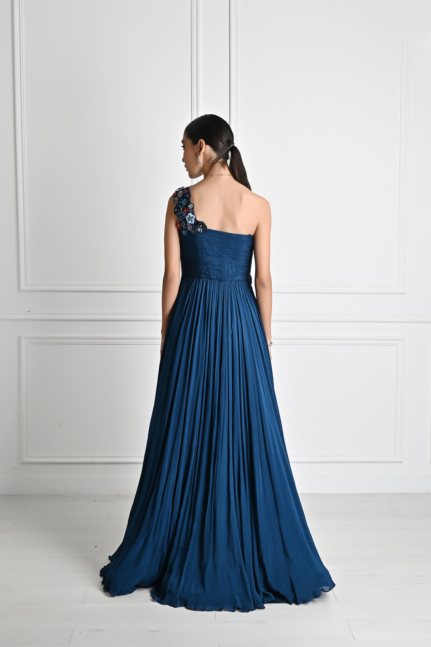 Teal flower applique gown