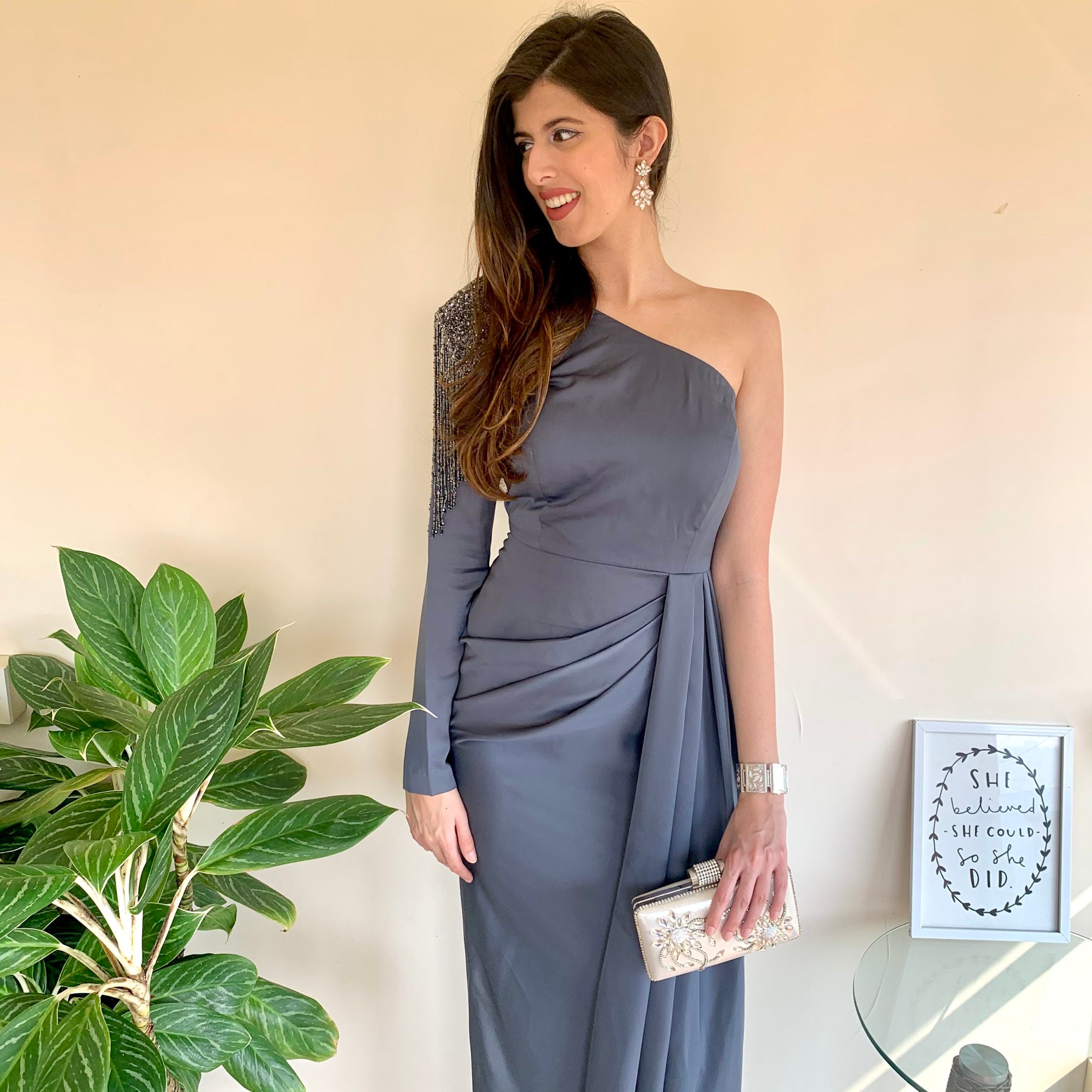 Charcoal Zena Cocktail Drape dress