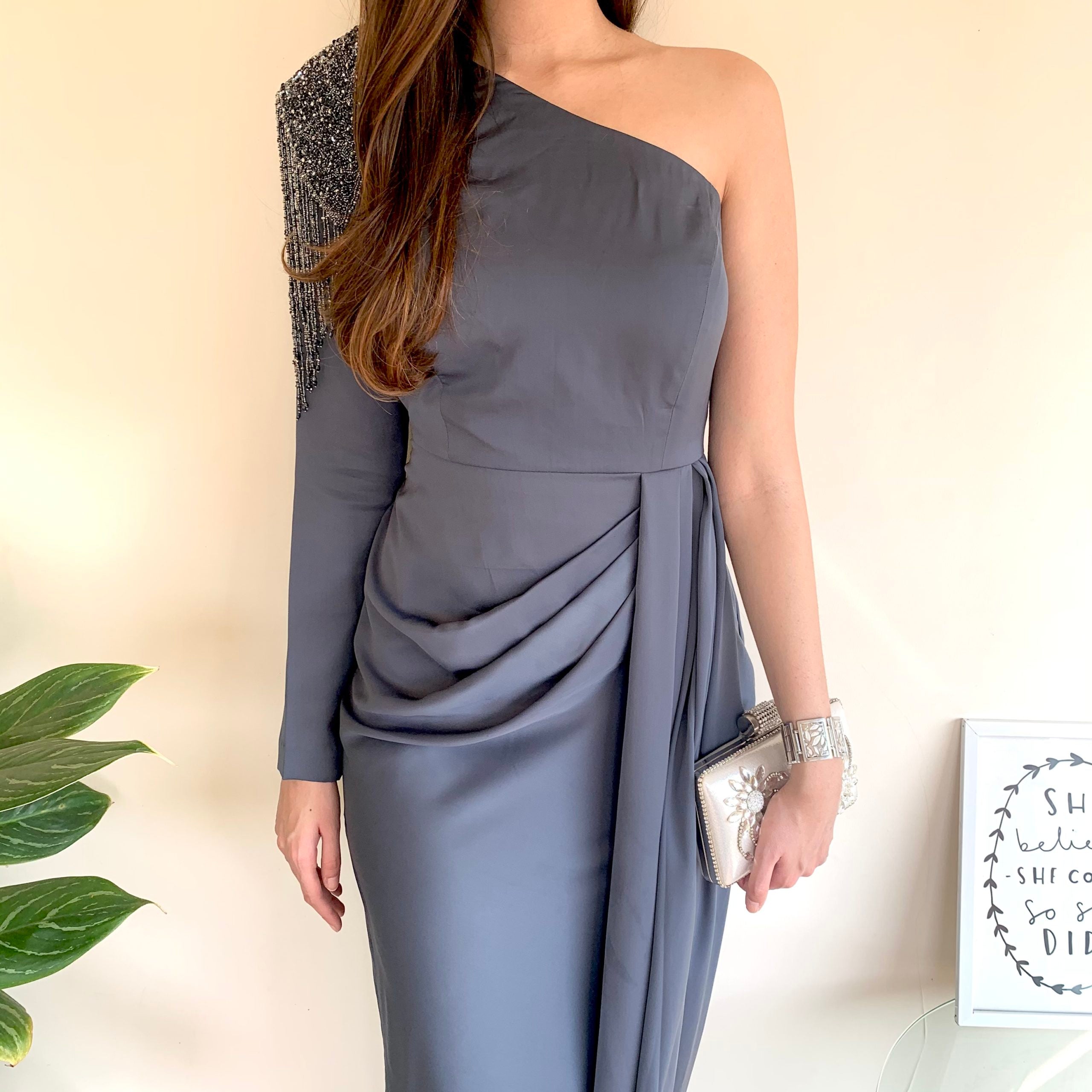 Charcoal Zena Cocktail Drape dress