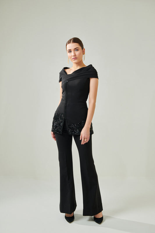 Power shoulder hand embellished co ord set
