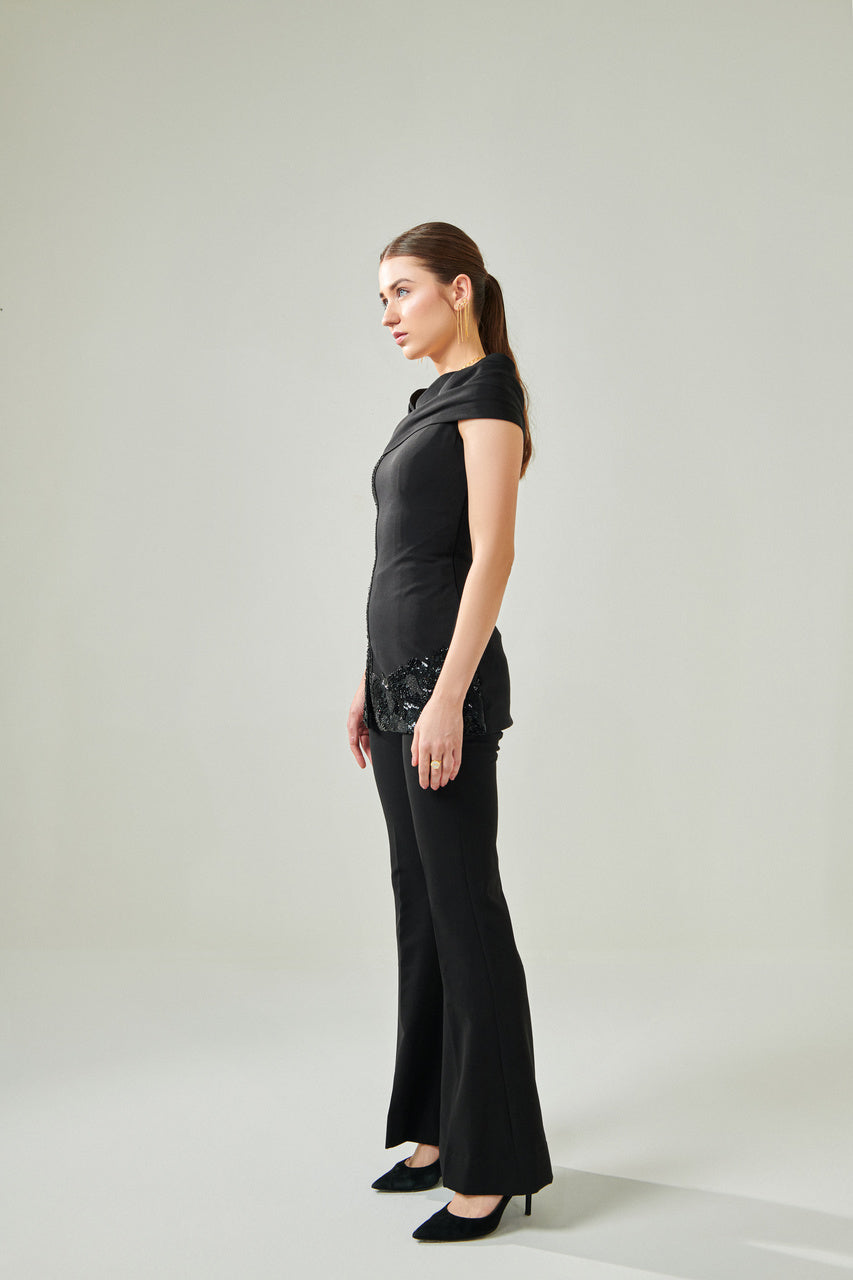 Power shoulder hand embellished co ord set