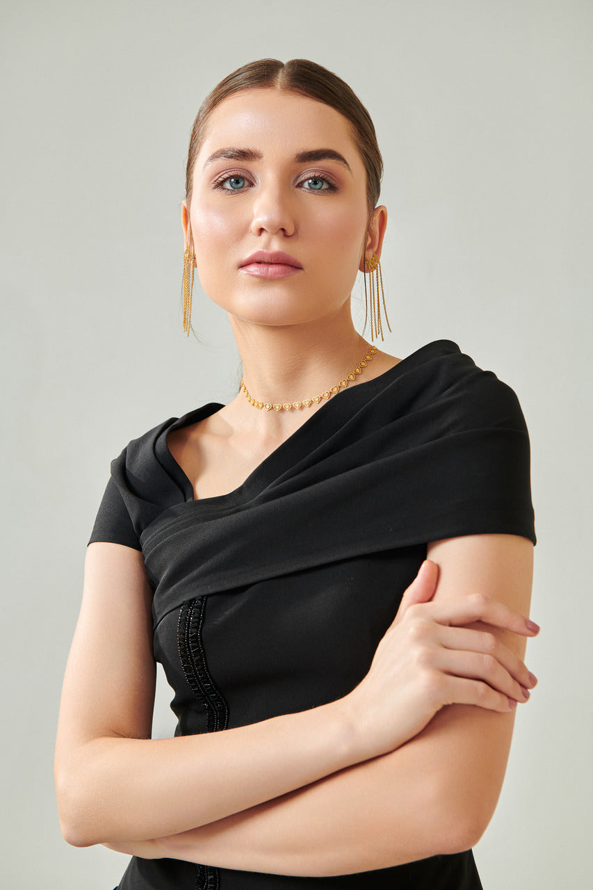 Power shoulder hand embellished co ord set