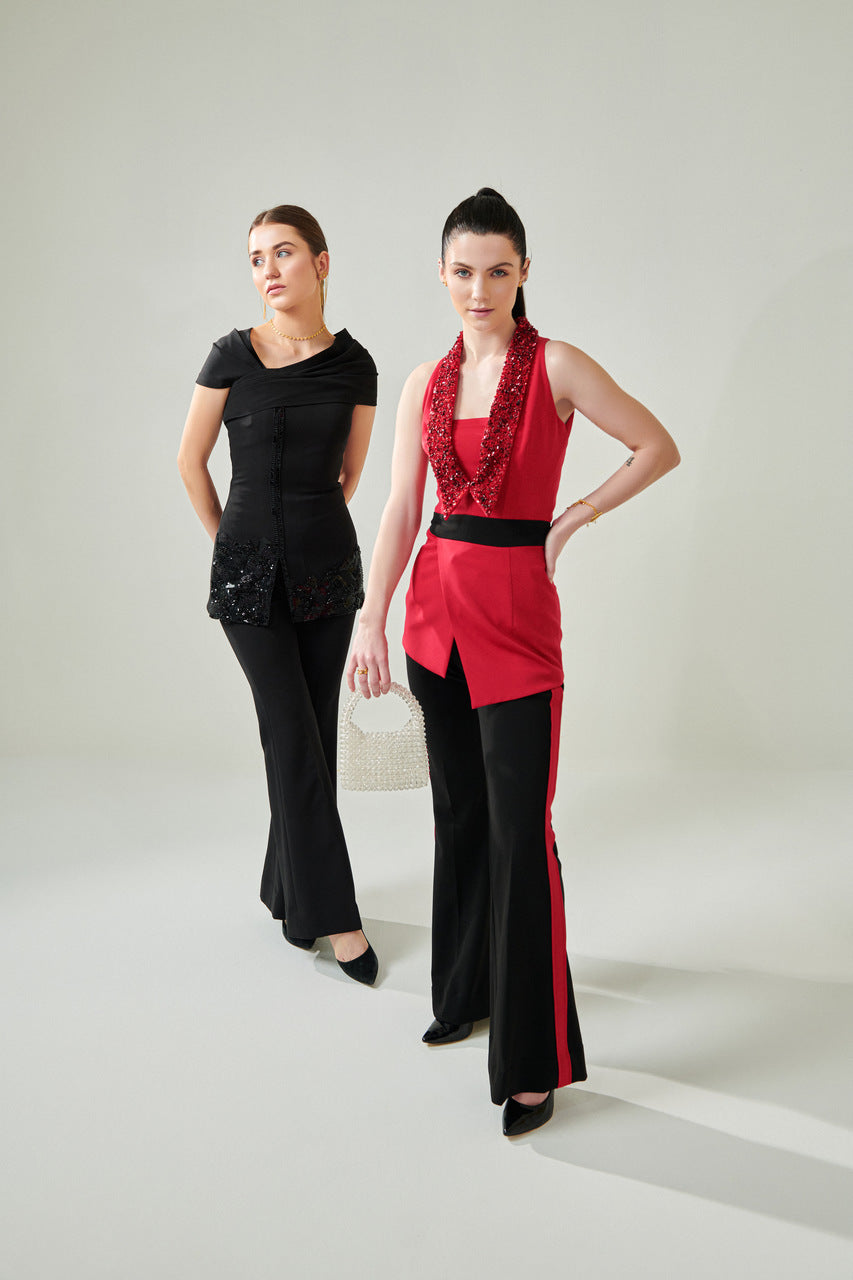 Power shoulder hand embellished co ord set