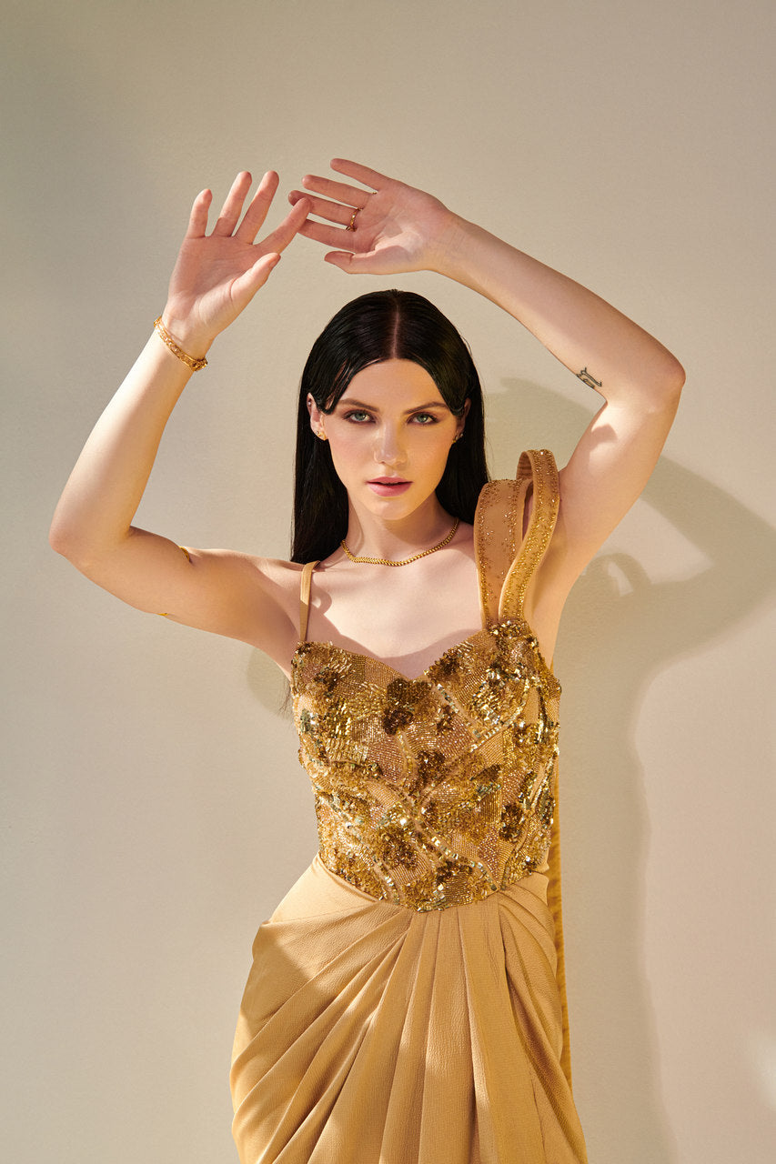 Golden drape gown