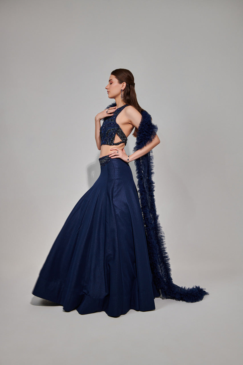 Midnight blue lehenga set