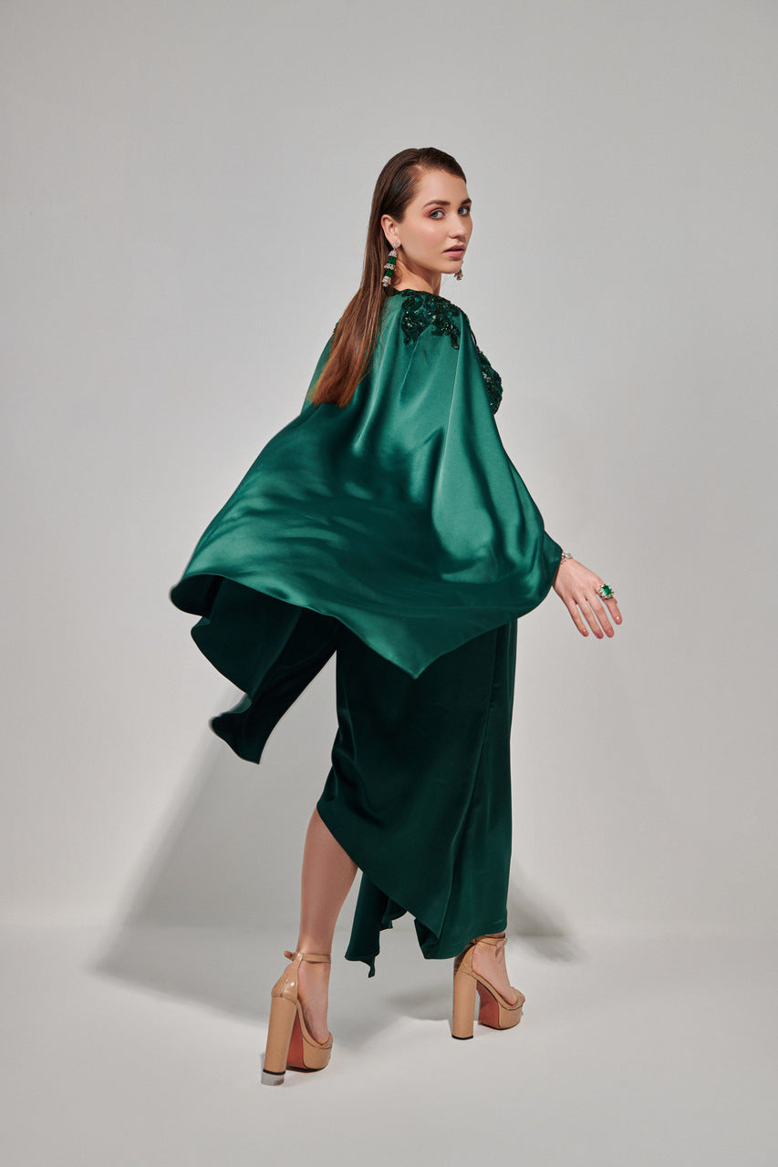 Emarald green cutwork cape set