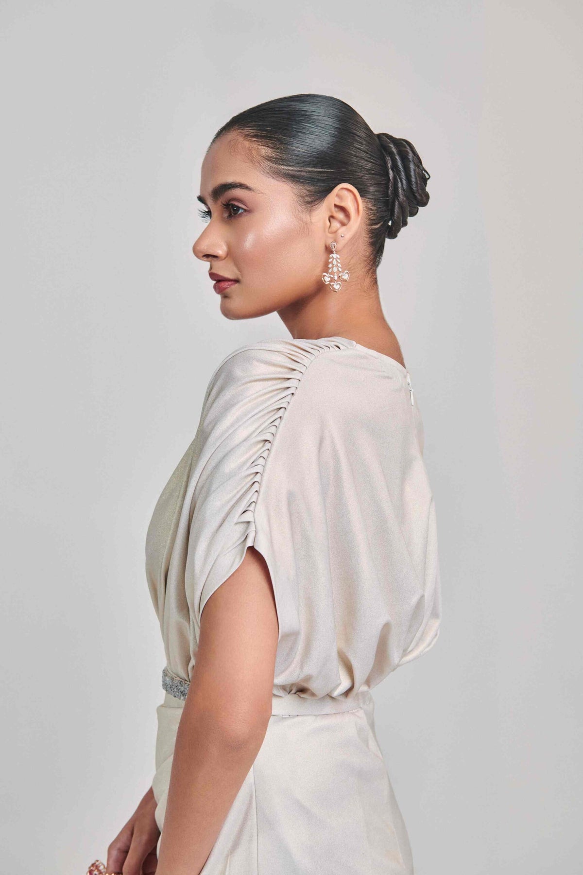 IVORY METALLIC DRAPE DRESS