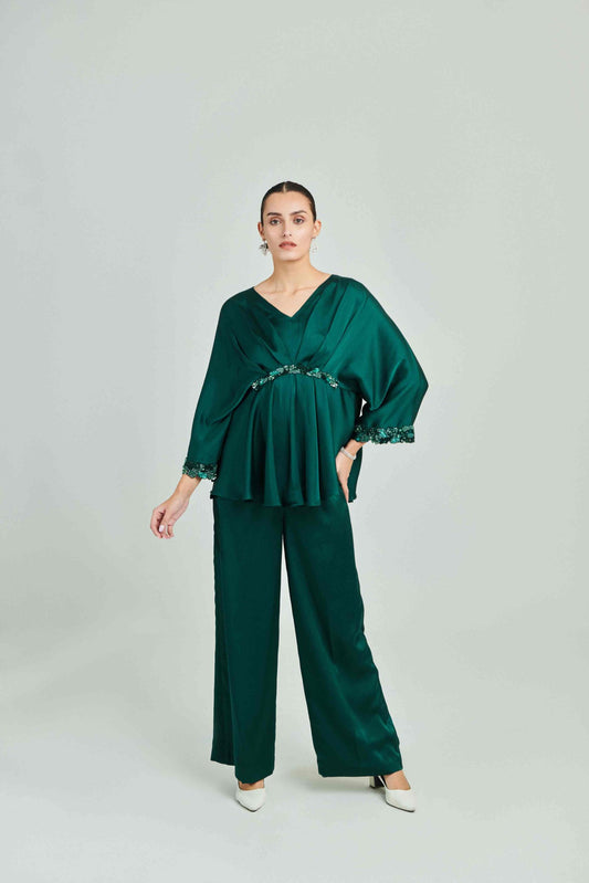 EMARALD GREEN DRAPE CO ORD SET